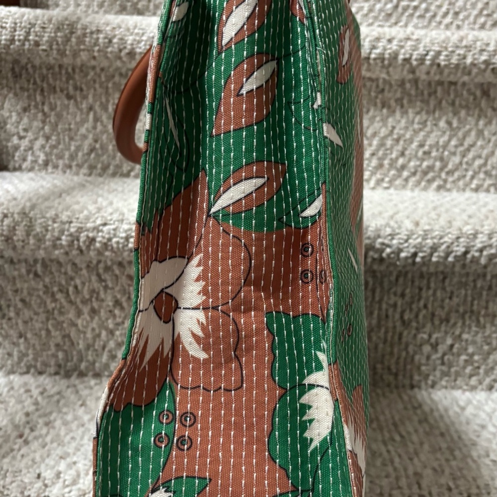 Neiman Marcus Floral Green and Brown Tote Bag - Picture 4 of 10